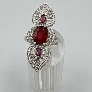 RARITIES CAROL BRODIE Sterling Silver & Ruby Ring - Size 7.25